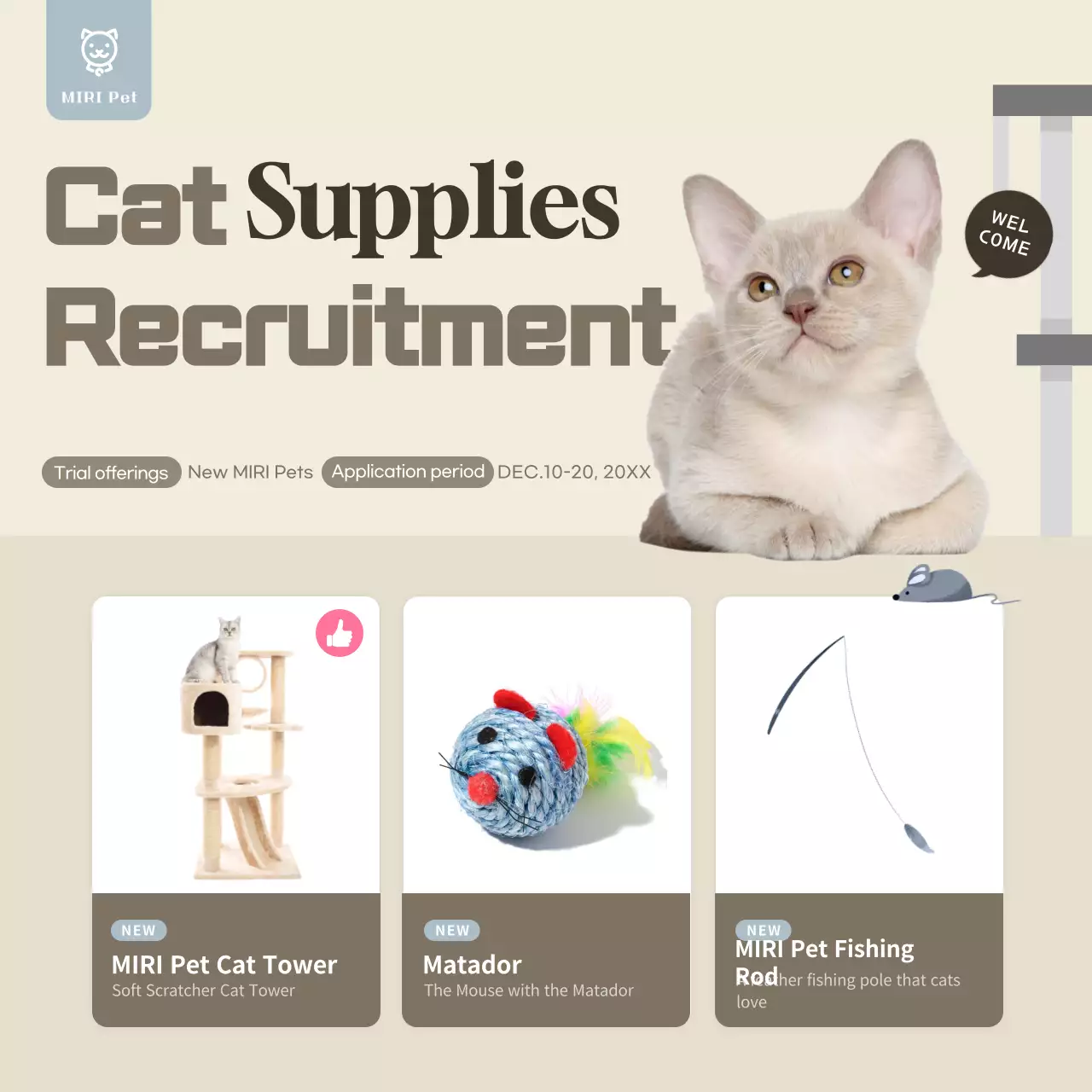 Beige Modern Pet Recruitment Social Media Post