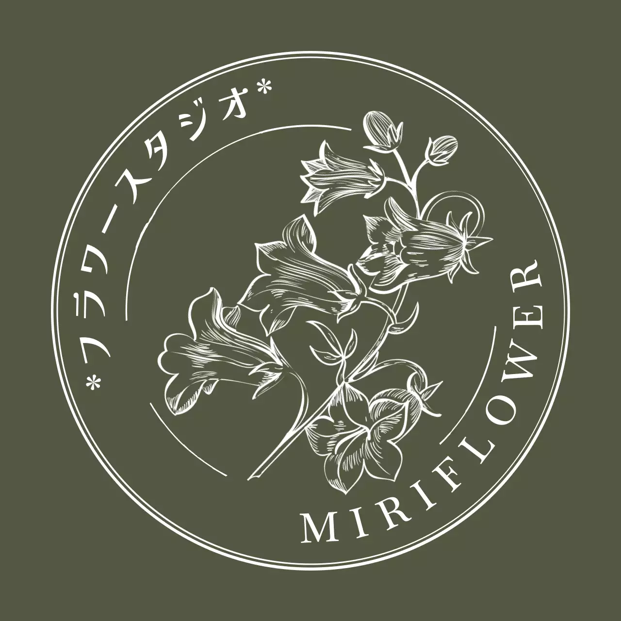 黒の感性的な花のイラストアンブレムロゴスタイルフラワースタジオスタッフ用・体験用