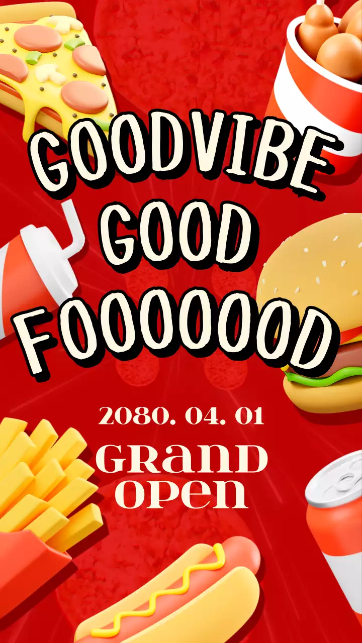 빨간색 발랄한 식당 오픈 광고