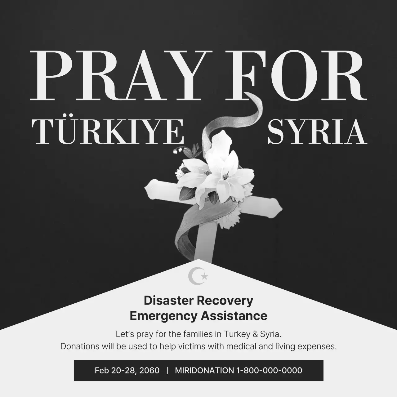 Disaster Damage Recovery Emergency Assistance Guide with Cross Highlighted on Grayscale Background