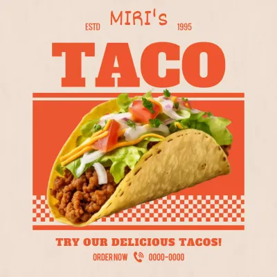 Orange Retro Taco Promotion Social Media Post