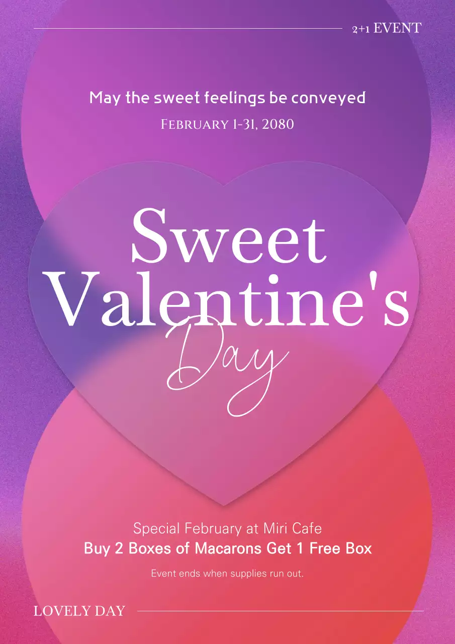 White Day with purple transparent hearts and shapes