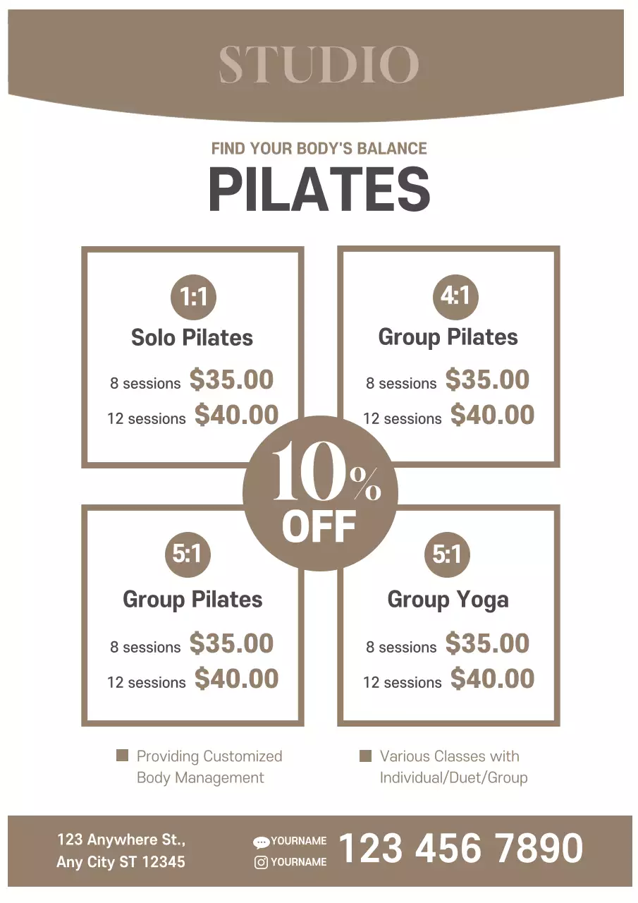 Beige Minimal Pilates Promotion Poster