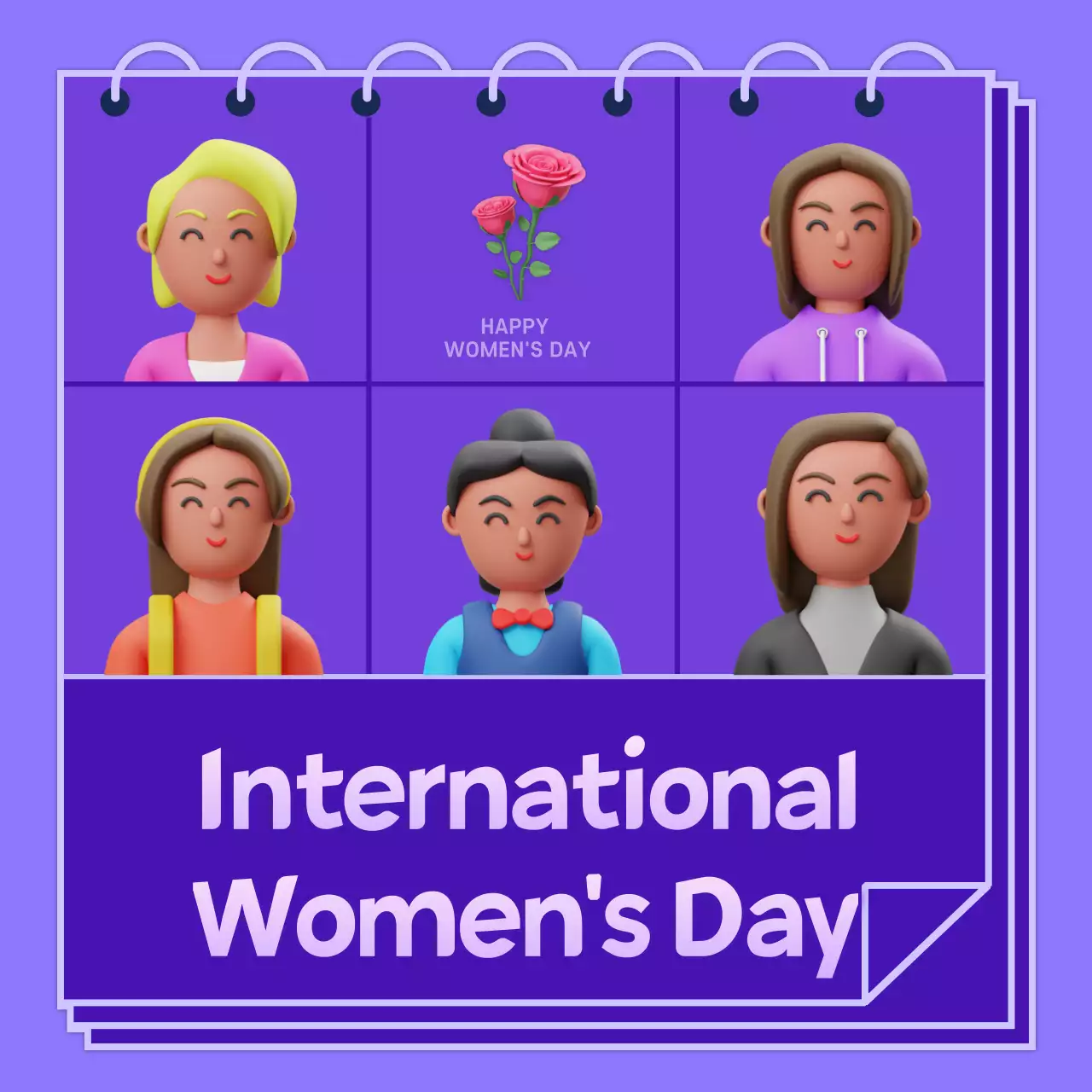 Purple Illustration of women of different racesPromote International Women's Day