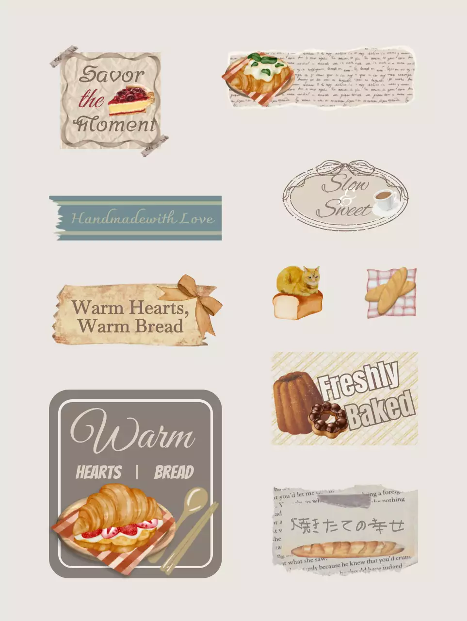 ベージュ かわいい パン ラベル  ビンテージ