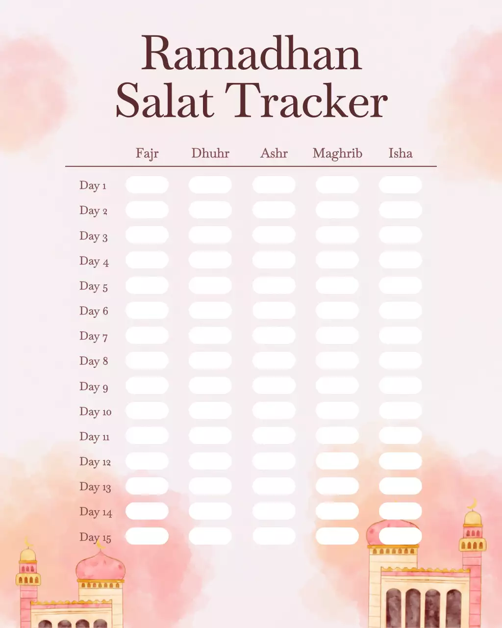 Jadwal perencana doa tradisional berwarna merah muda