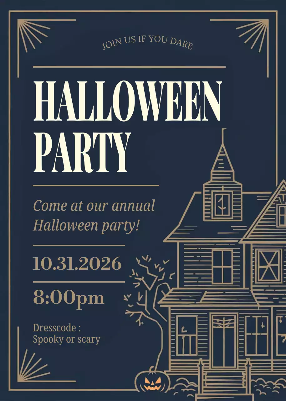 Navy Vintage Halloween Invitation