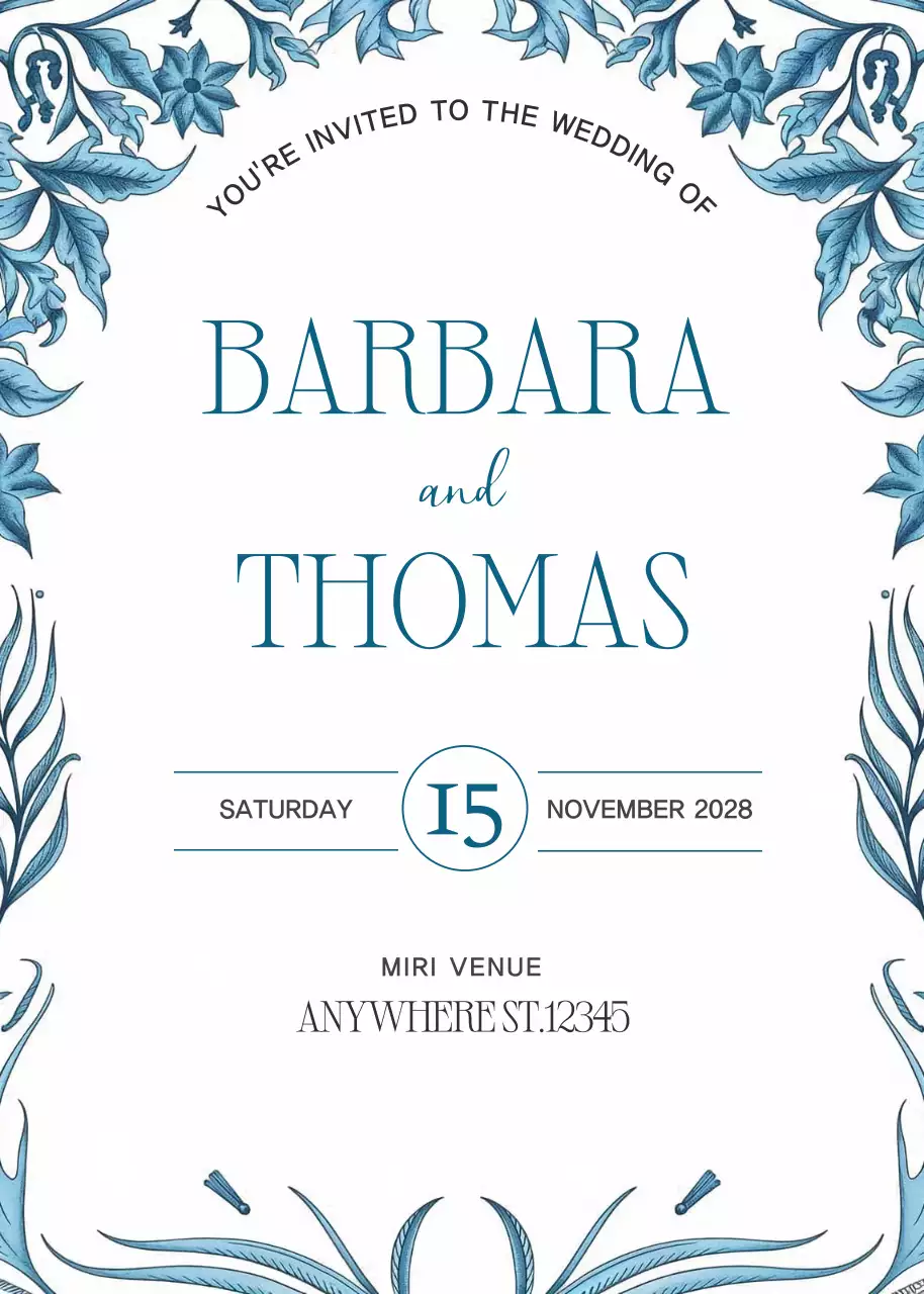 Thiệp cưới màu xanh thanh lịch