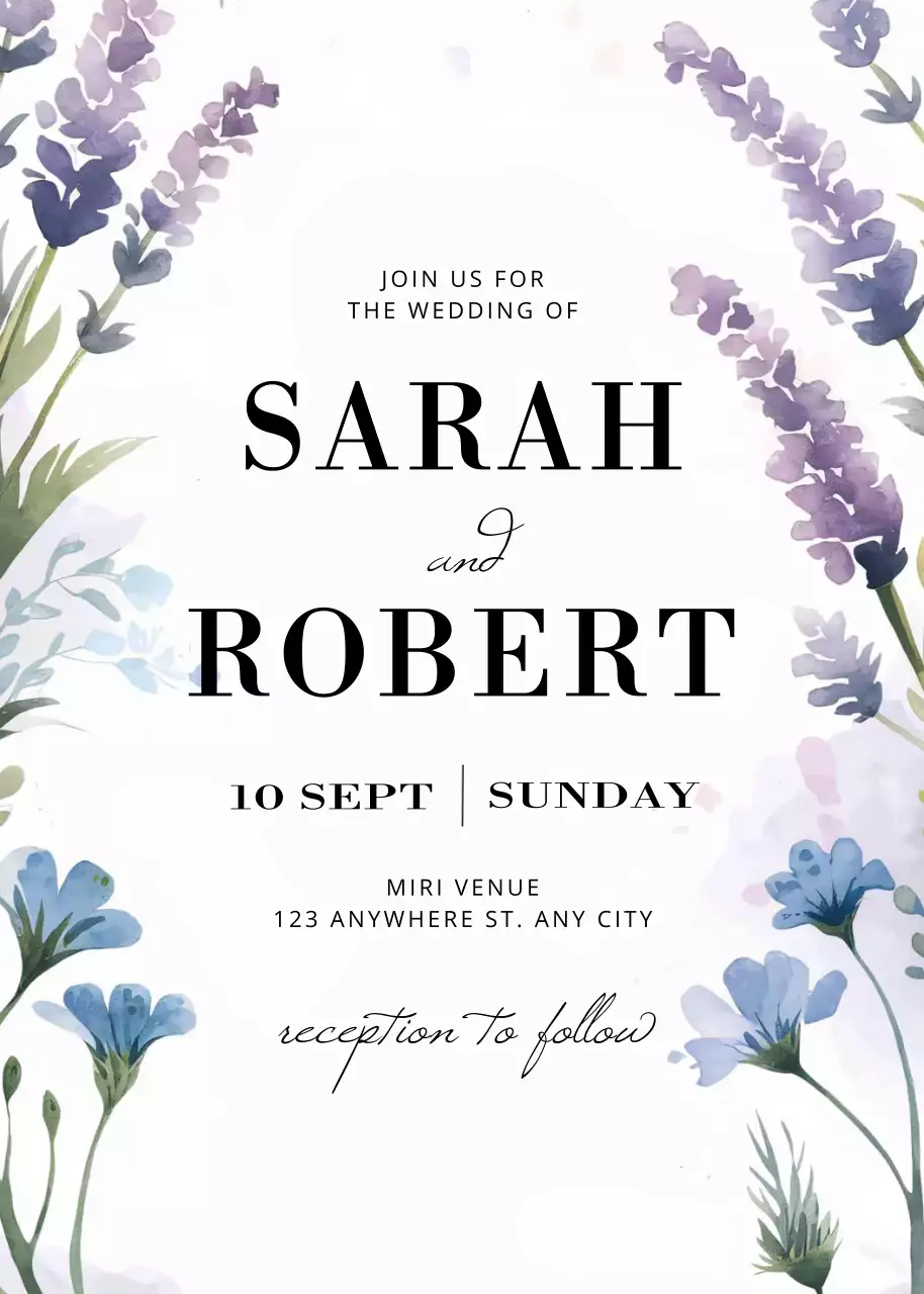 Undangan pernikahan elegan berwarna biru ungu hijau