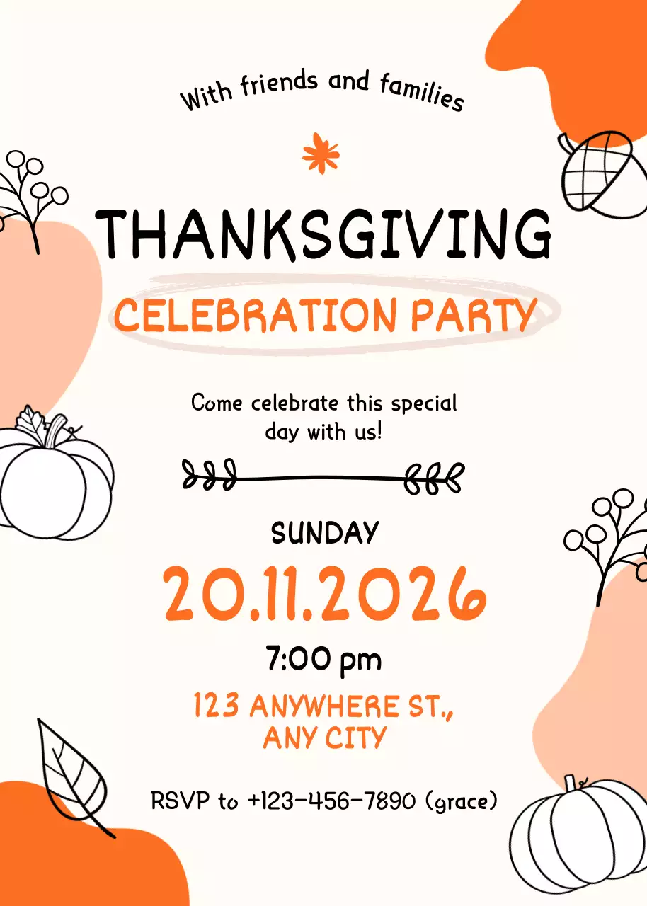 Lời mời mừng lễ Tạ ơn dễ thương màu cam