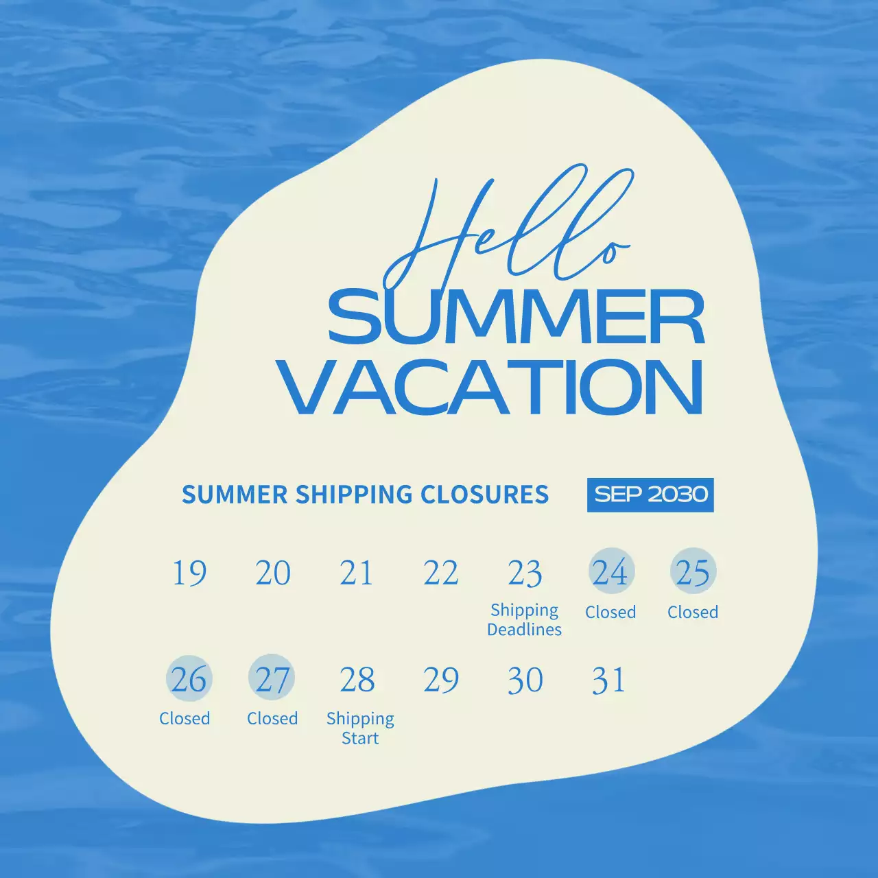 Blue Modern Vacation Announcement Social Media Post