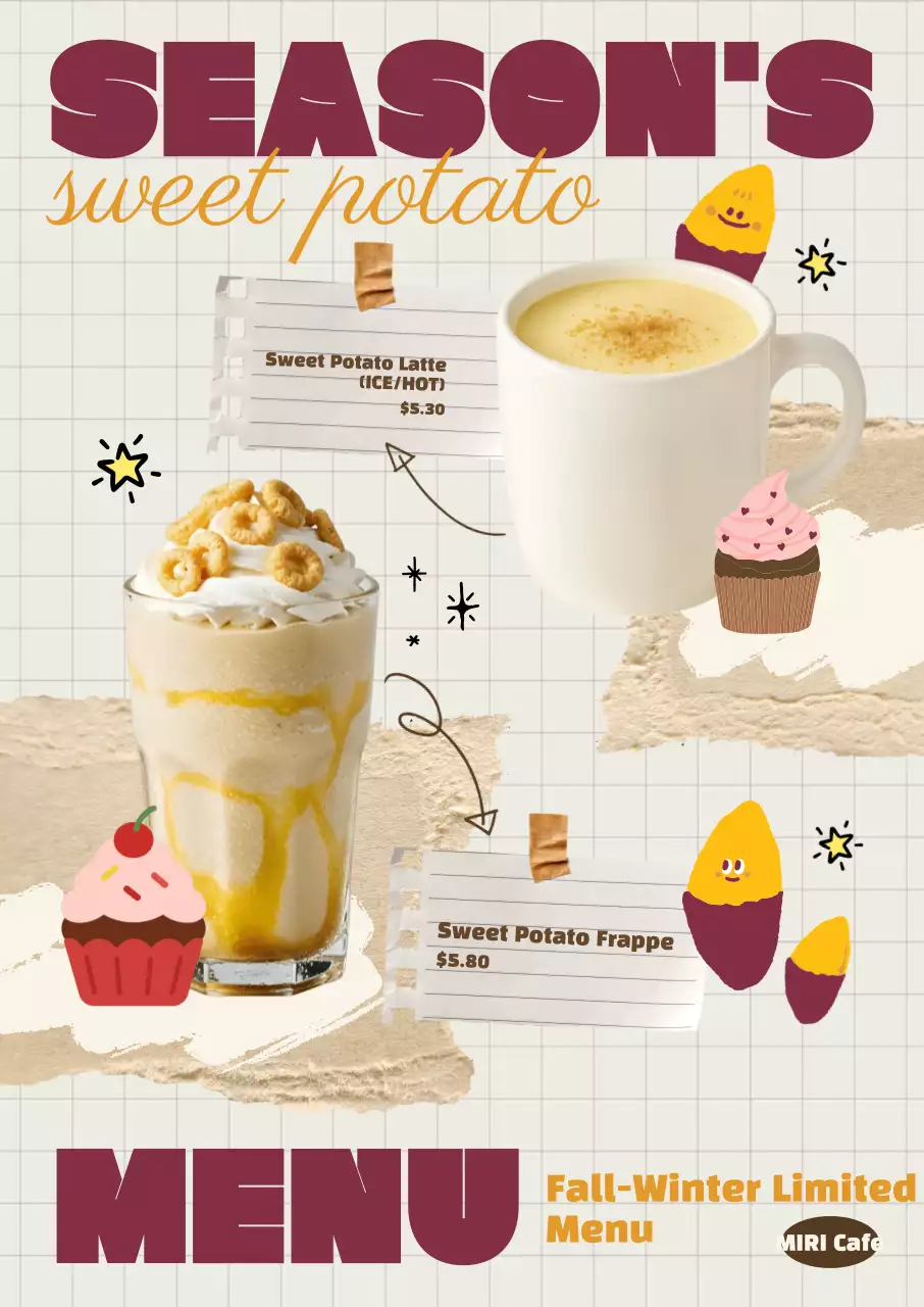 Beige cute drink menu