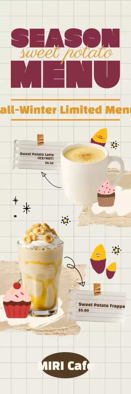 Cardápio de bebidas fofo em tons de bege