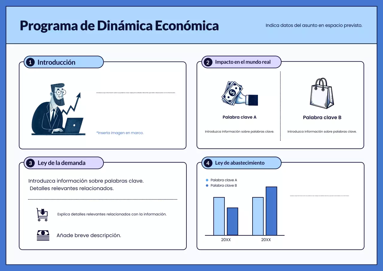 Póster guía de economía moderna azul