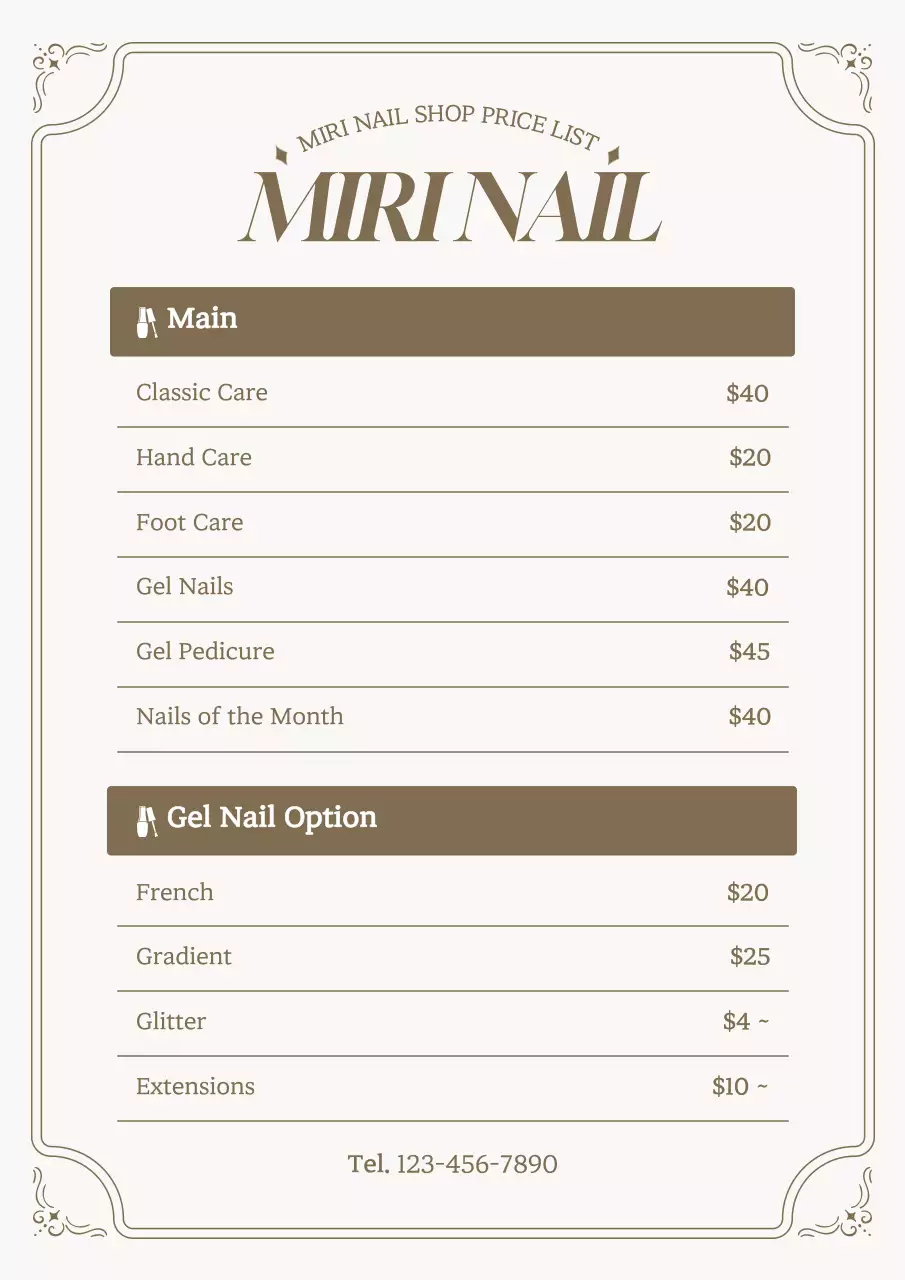 Beige Elegant Nail Menu Poster