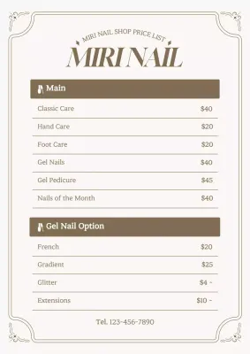 Beige Elegant Nail Menu Poster