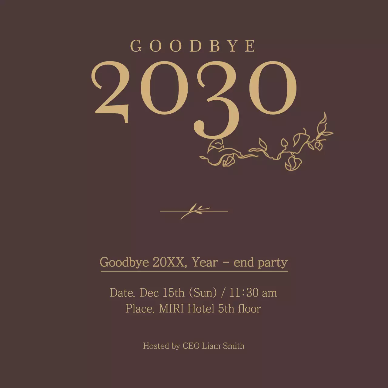 Brown and ochre invitation for a simple concept for a year-end party