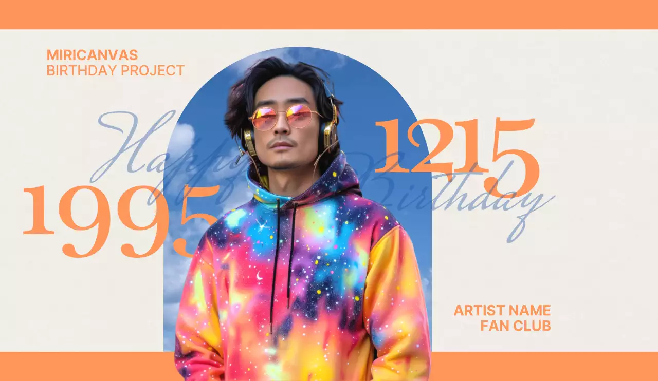 Merchandise ulang tahun selebriti berkonsep emosional dengan warna oranye dan biru