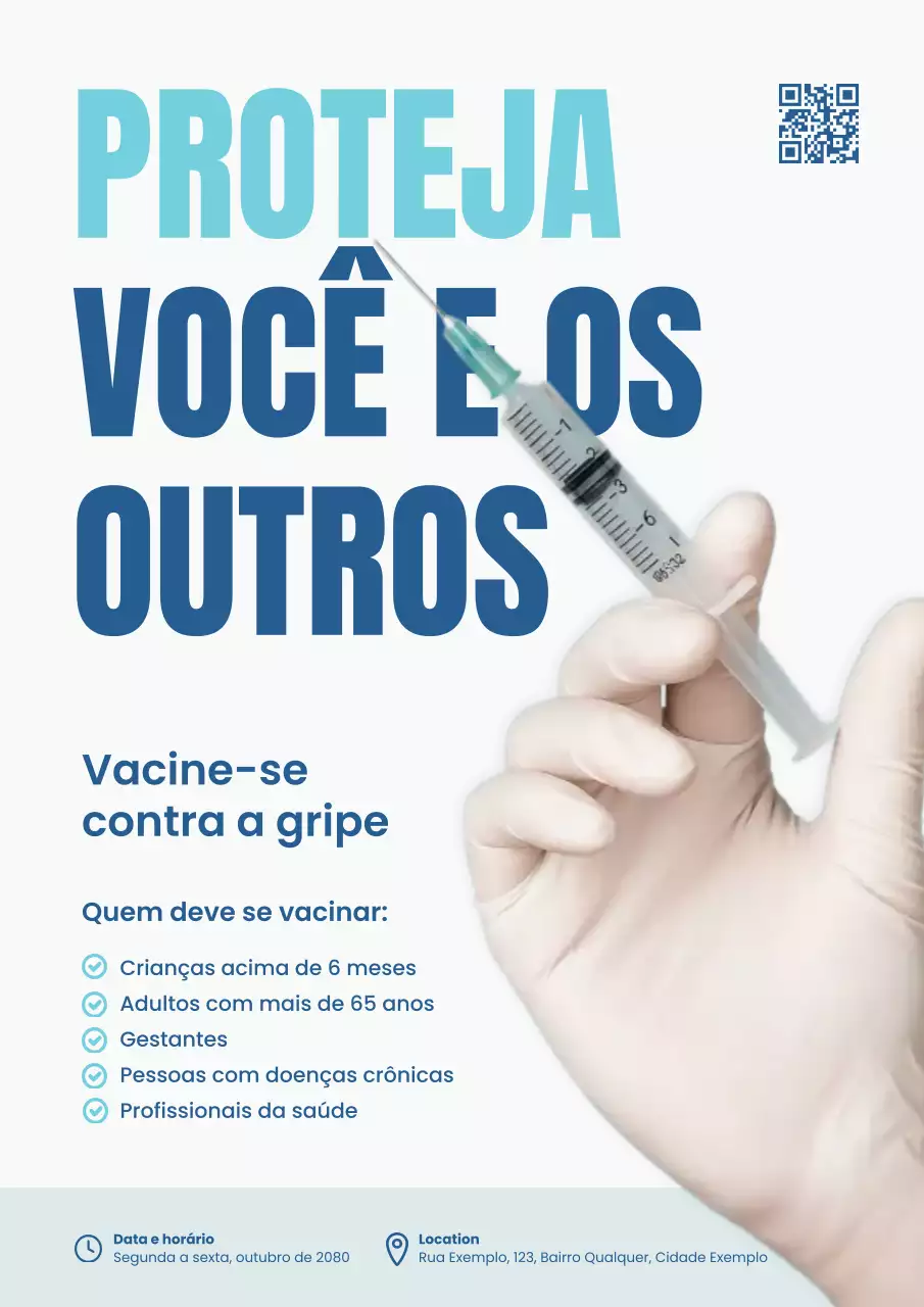 Pôster azul de promoção da vacinação contra a gripe moderna