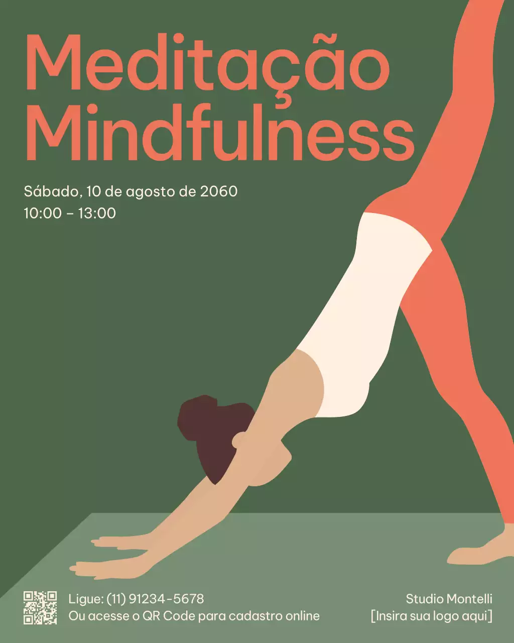 Pôster minimalista verde para convite à meditação