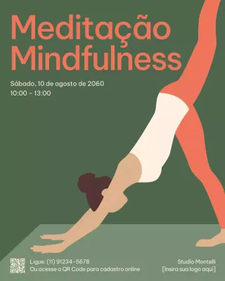 Pôster minimalista verde para convite à meditação