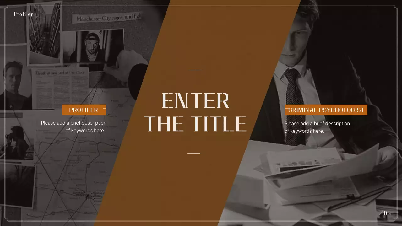 Trình bày hồ sơ tâm lý tội phạm cổ điển màu đen và màu be