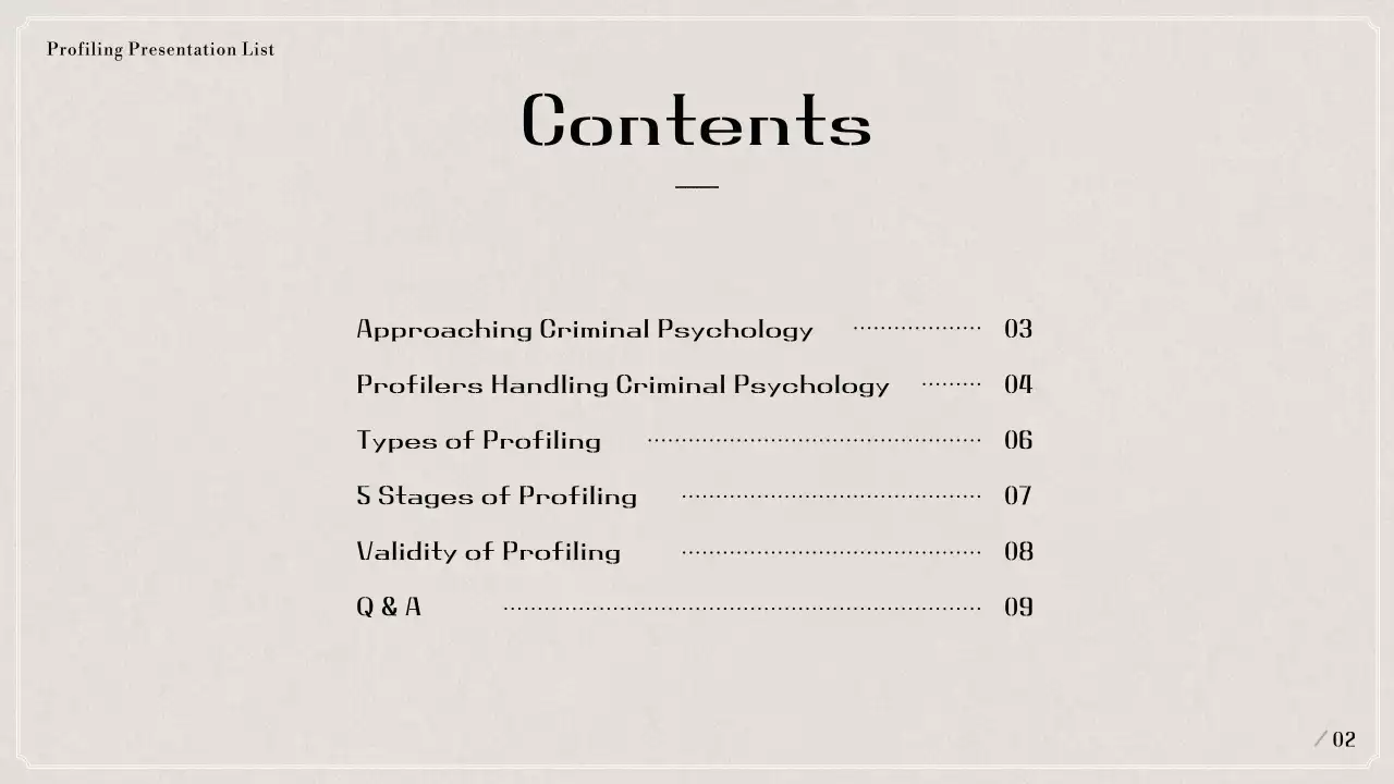 Trình bày hồ sơ tâm lý tội phạm cổ điển màu đen và màu be