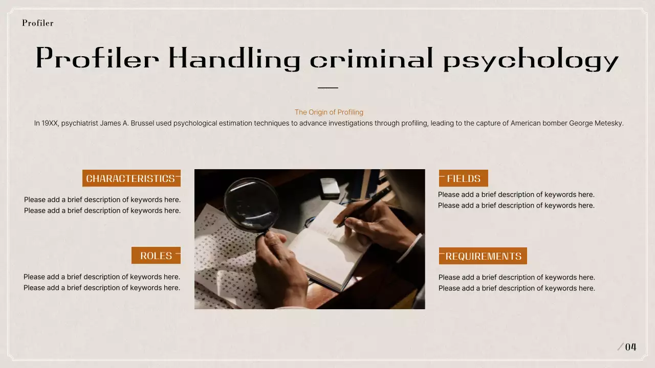 Trình bày hồ sơ tâm lý tội phạm cổ điển màu đen và màu be