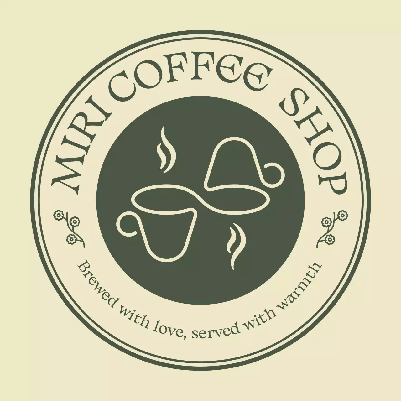 ベージュ クラシック カフェ ロゴ イラストテキスト