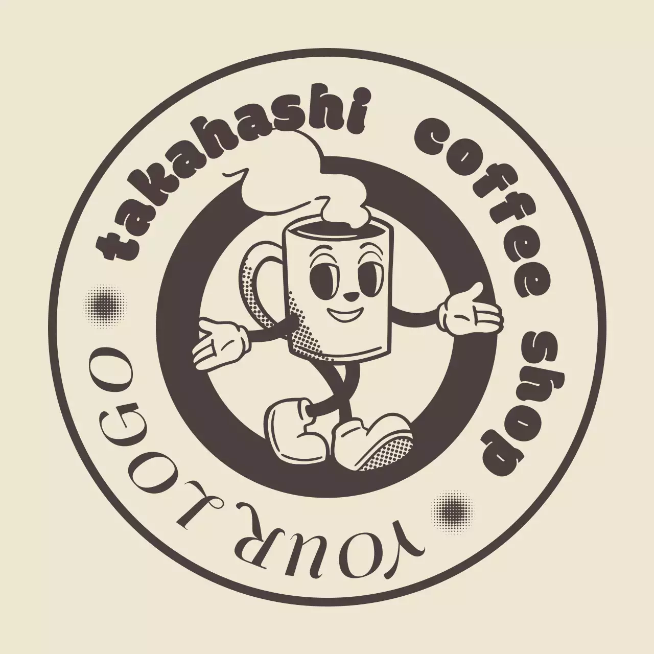 アイボリー レトロ カフェ ロゴ キャラクター