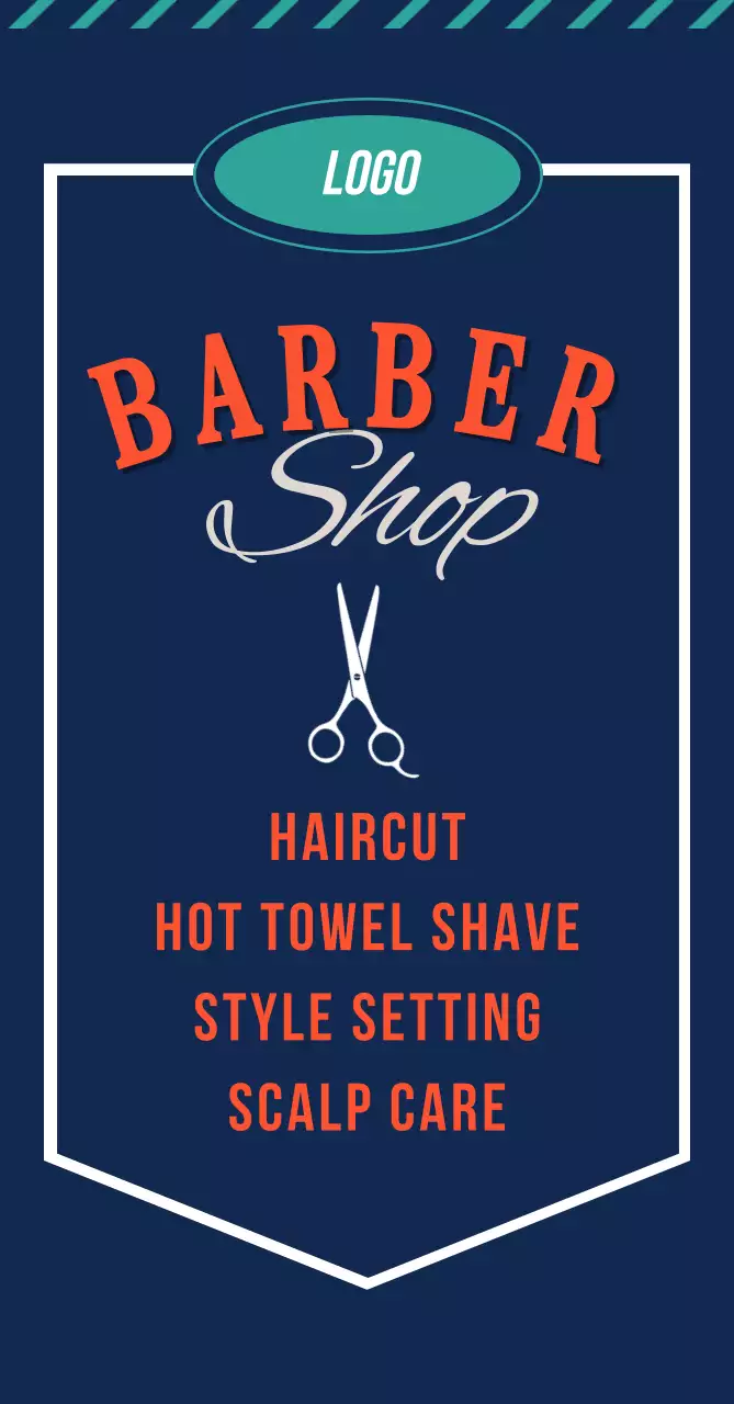 남색 빈티지 이발소 광고