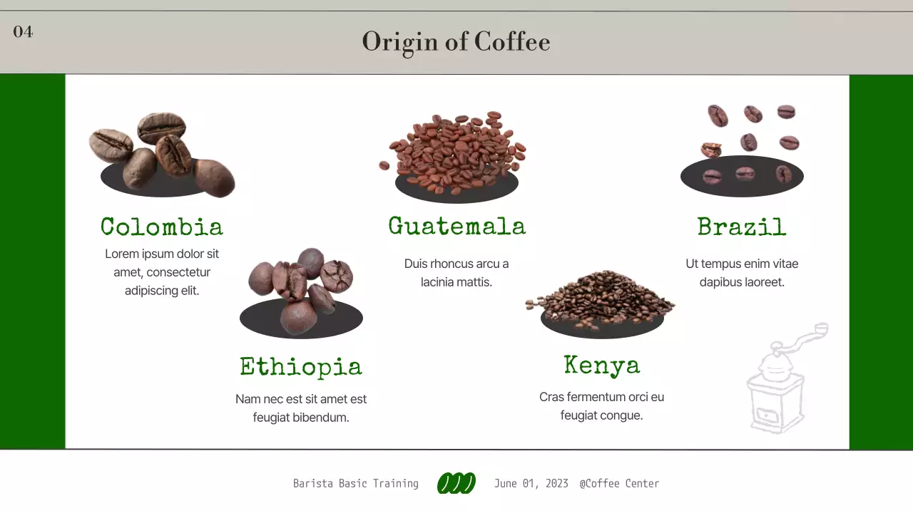 모노톤과 녹색 조합의 심플한 바리스타 기초 교육