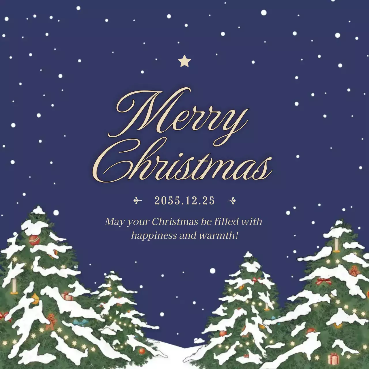 ネイビーブルーとグリーンのヴィンテージ感のあるクリスマスカード