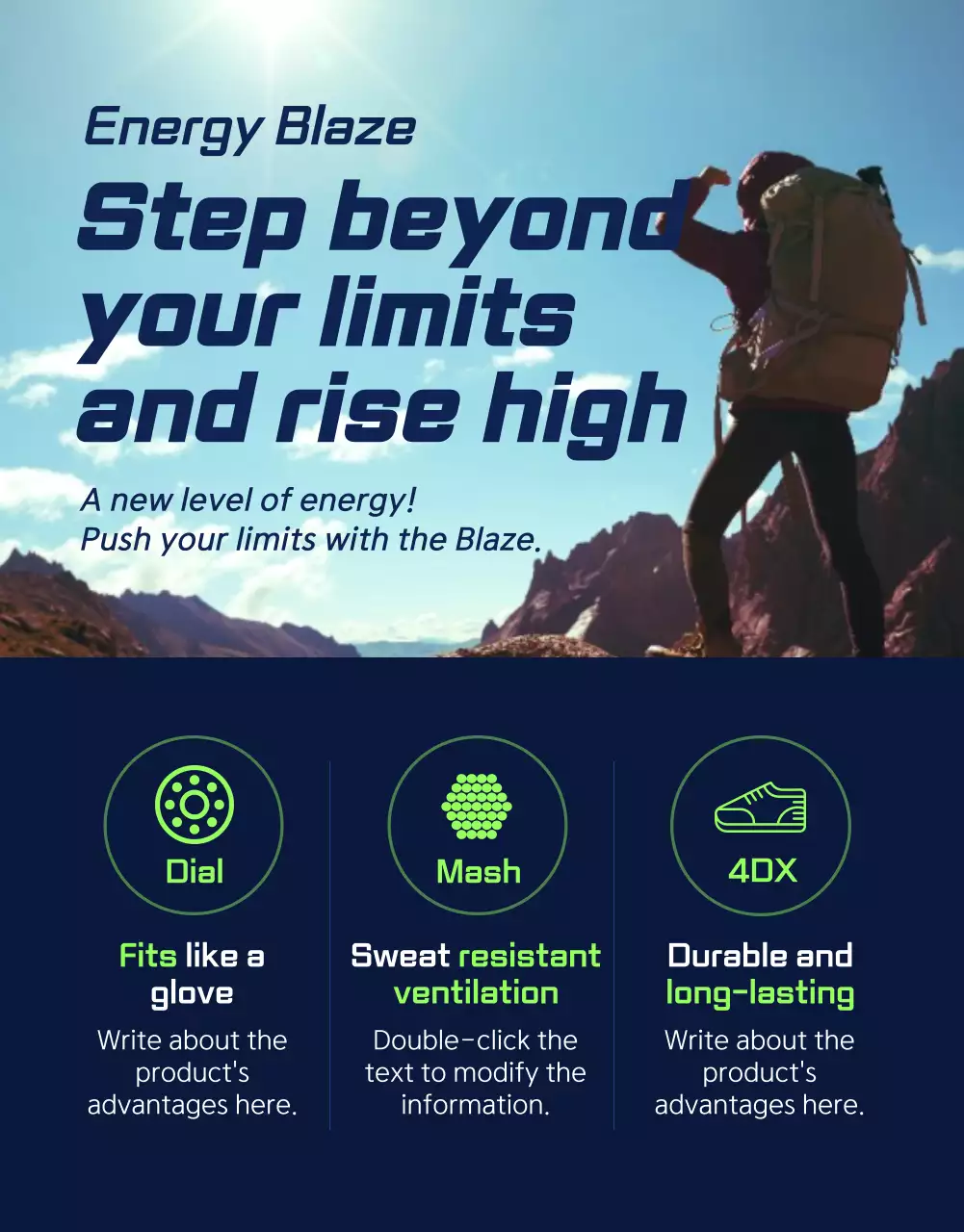 Sporty, tough outdoor sneakers in navy and fluorescent colors