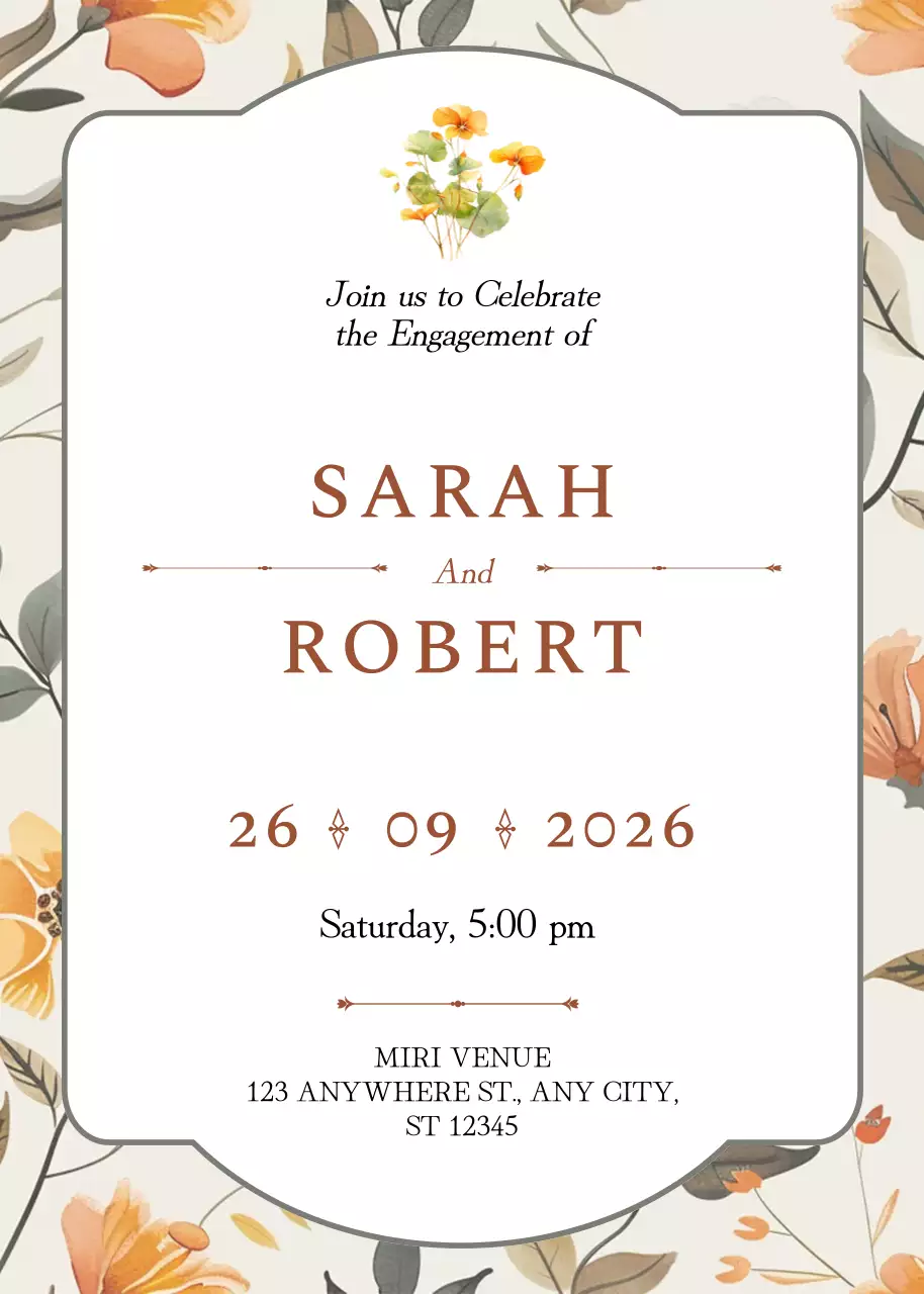 Thiệp mời đính hôn hoa màu be