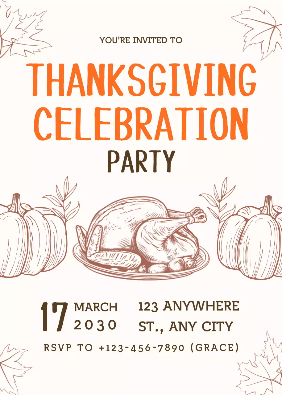 Undangan Perayaan Thanksgiving Retro Oranye