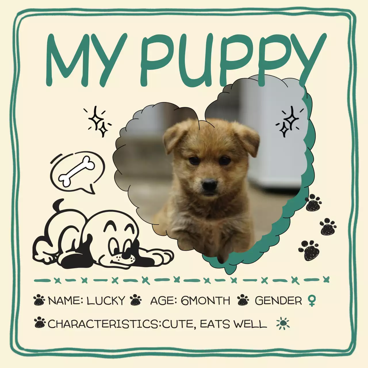 Beige Playful Puppy Announcement Social Media Post