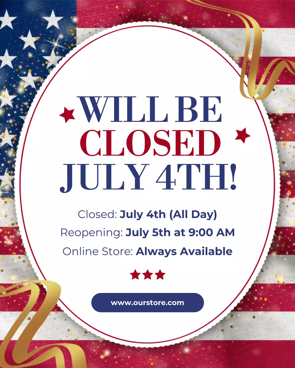 Blue and Red Shop Hours Announcement Instagram Post