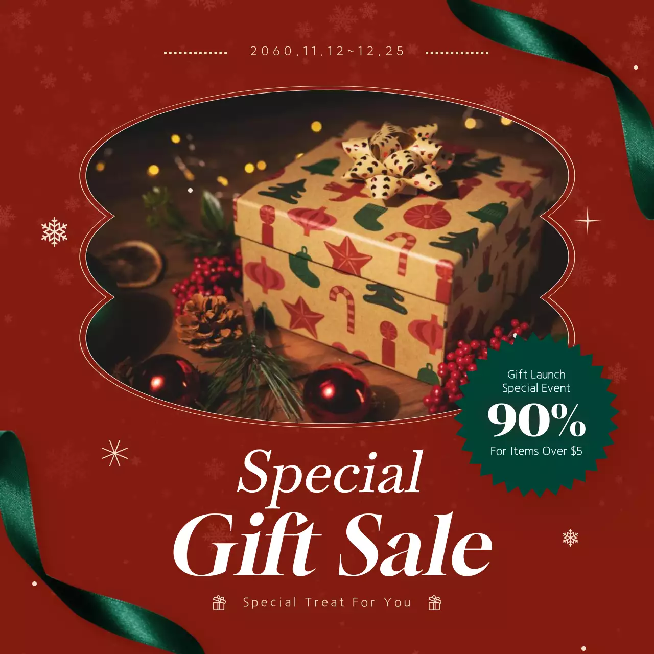 레드 빈티지 기프트 프로모션 소셜 미디어 게시물