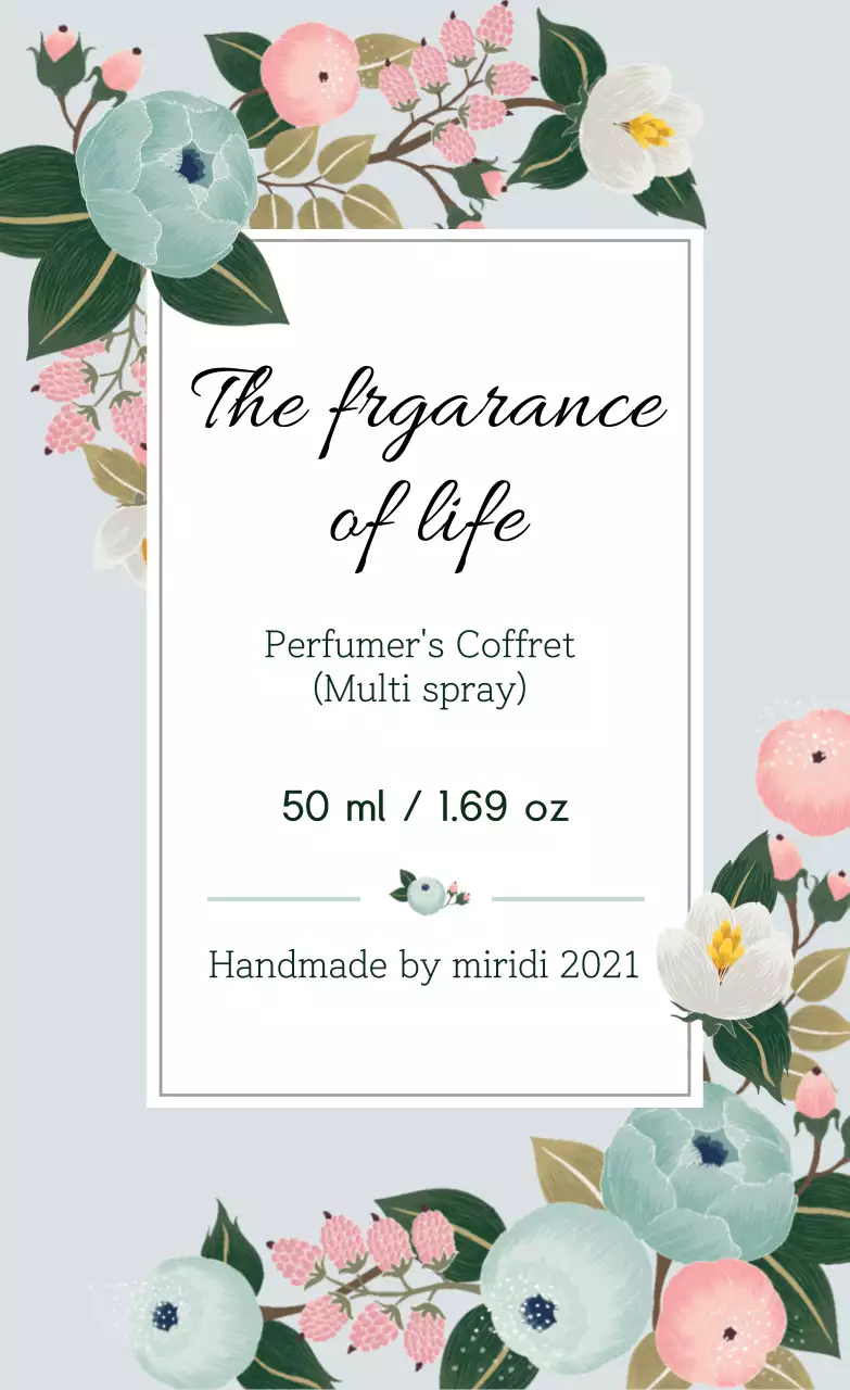 青色のイラストのヴィンテージ感のある香水ラベル