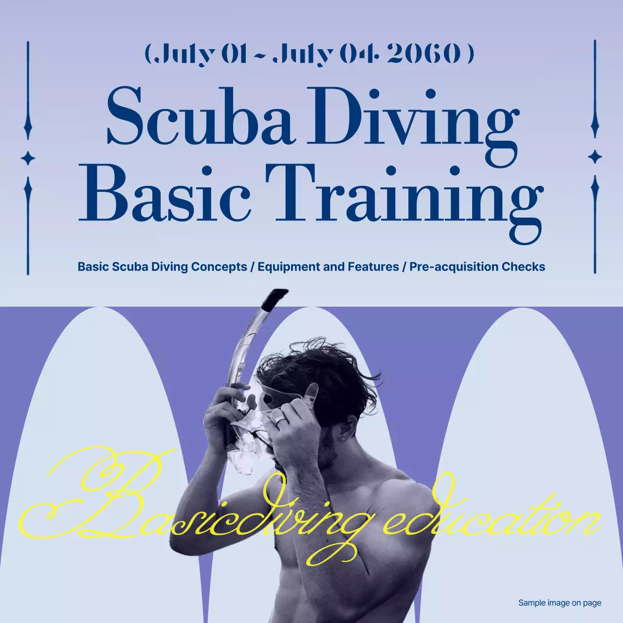 파란색과 흑백톤이 담긴 스쿠버 다이빙 기초교육 안내