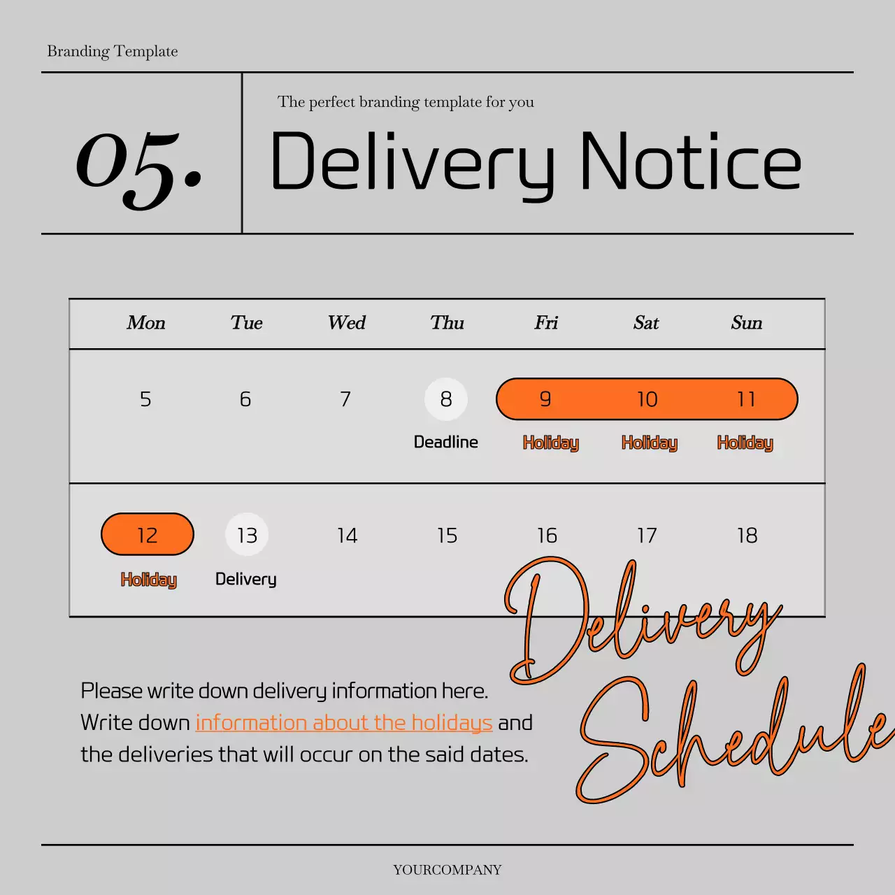 A simple gray and orange brand brief