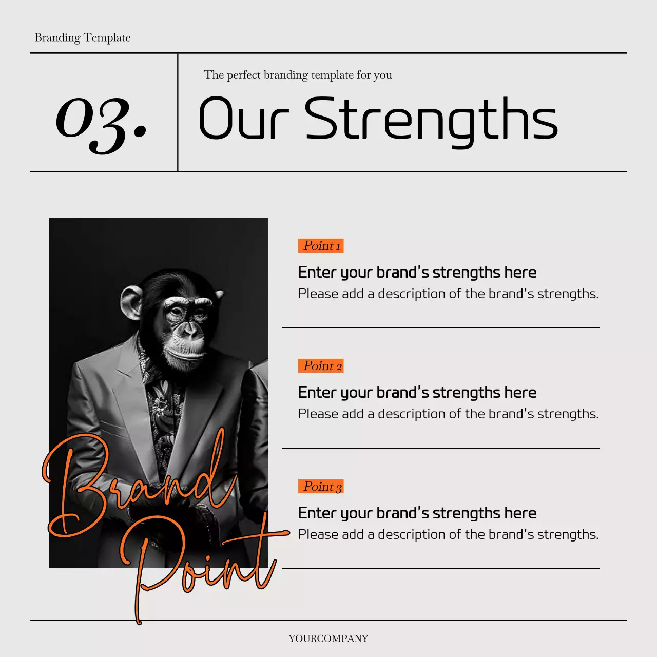 A simple gray and orange brand brief