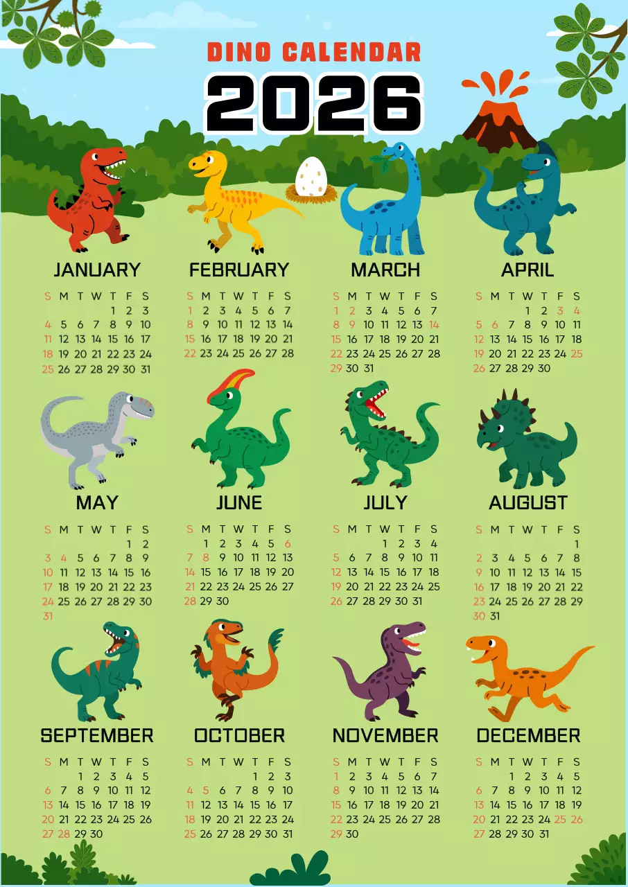 초록 아기자기한 공룡 일정
