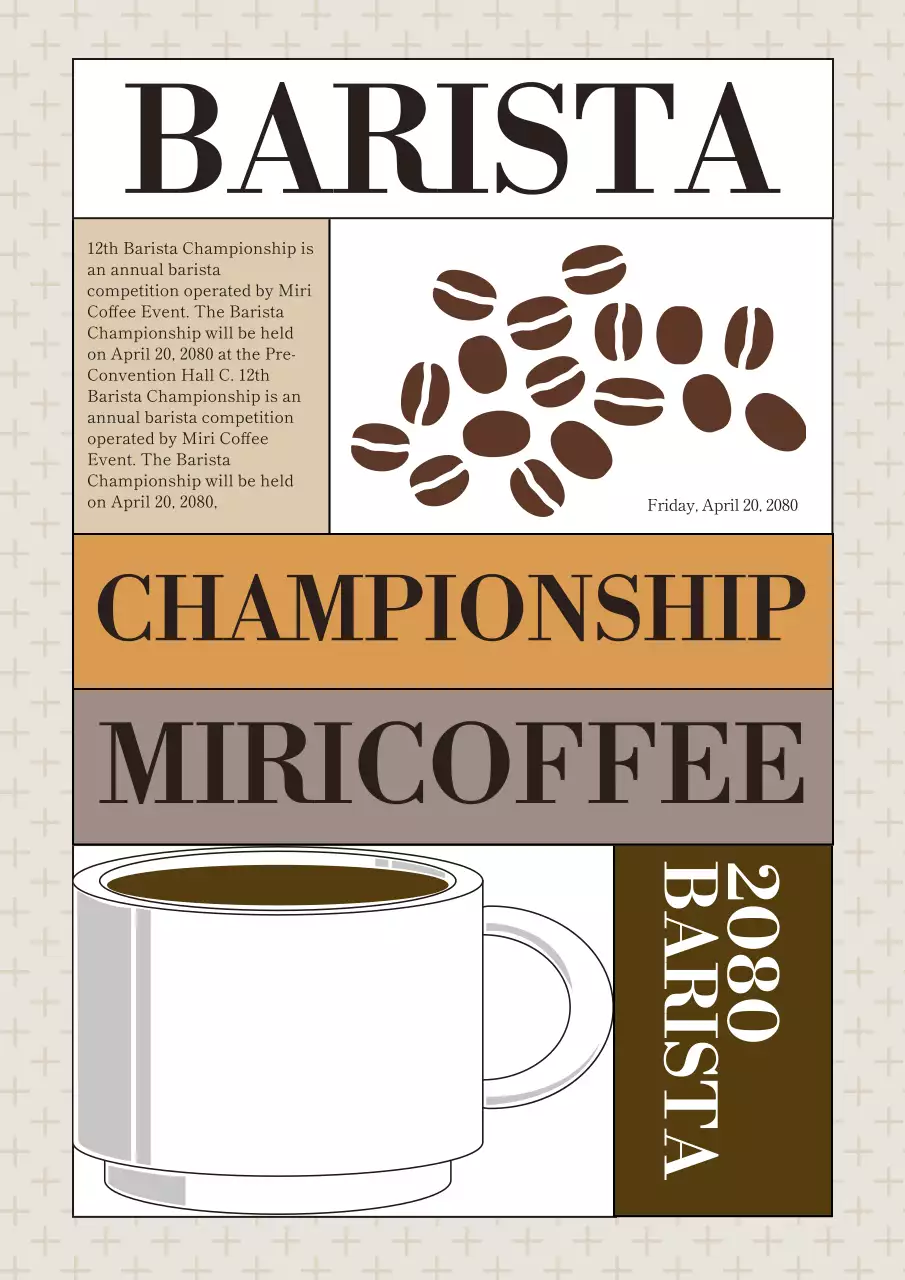 Barista Championship with yellow and brown coffee illustrations
