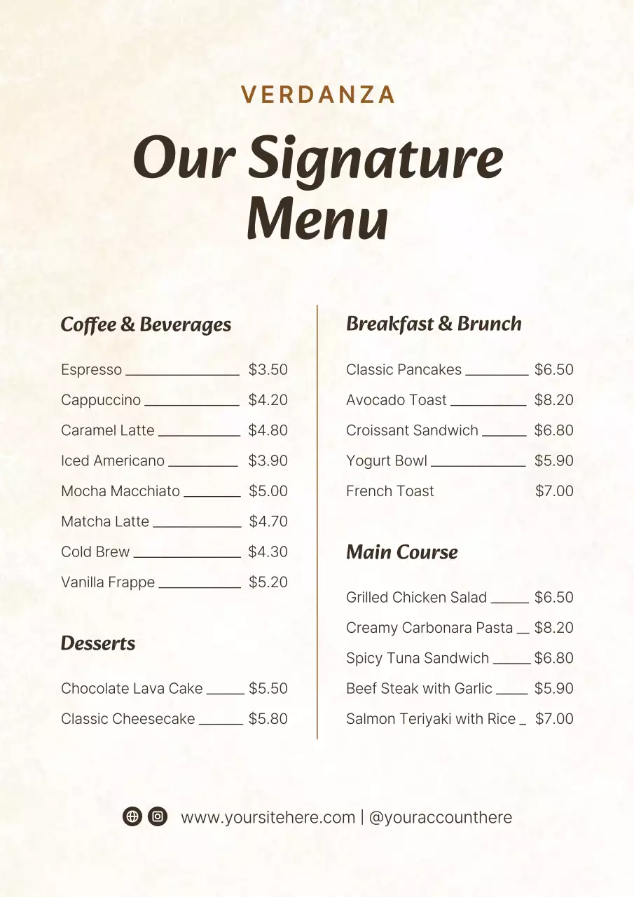 Beige Elegant Menu Card