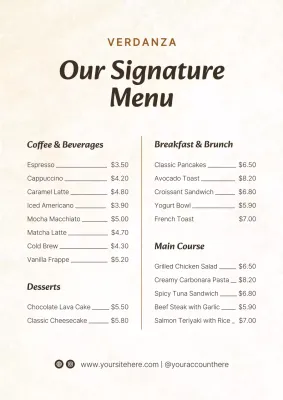 Beige Elegant Menu Card