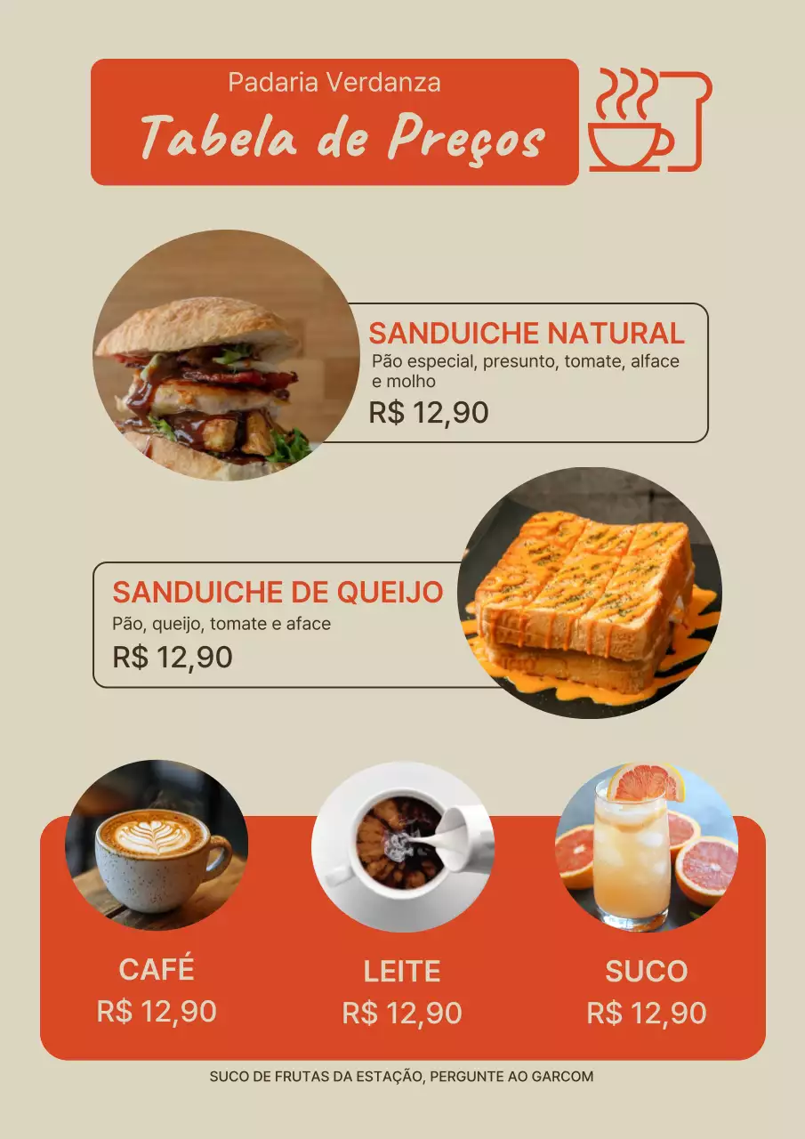 Cartaz de cardápio de café moderno bege