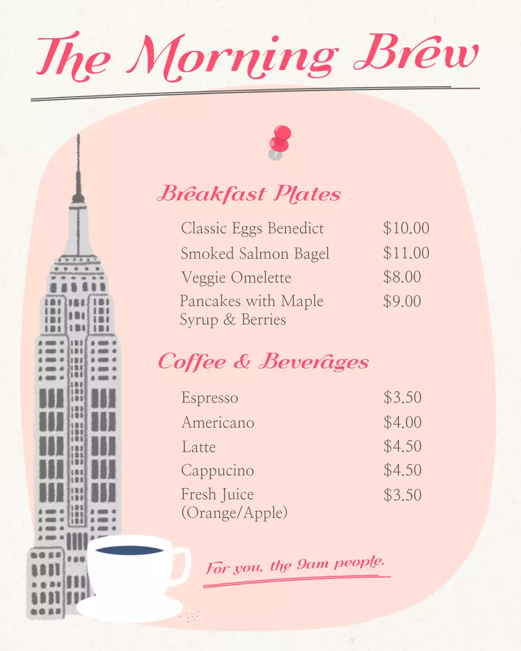 Pink Urban Cafe Menu Instagram Post