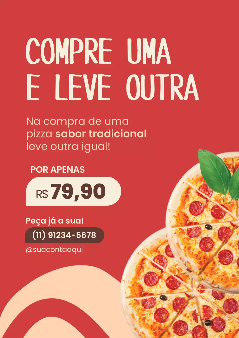 Cartaz promocional de pizza retrô vermelha